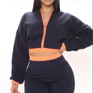 Fashion Nova Navy and Orange Bomber Jacket